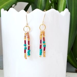 Vibrant Gold and Multicolor Beaded Earrings
